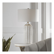 black and white light fixture Uttermost White Crackle Table Lamp A Nod To Old-world Style, This Ceramic Table Lamp Features A Distressed Cream And Beige Crackle Glaze With A Deep Ribbed Texture, Accented By Brushed Nickel And Crystal Details.