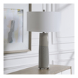 clear white light bulbs Uttermost Gray Glaze Table Lamp Sleek And Contemporary, This Ceramic Table Lamp Showcases A Two-tone Light Gray Glaze With A Gloss Sheen Top Half And A Textured Bottom Half, Complemented By Gunmetal Plated Accents.