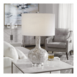 tall tiffany table lamps Uttermost Distressed White Table Lamp This Glass Table Lamp Features A Timeless Shape Finished In A Distressed White With A Myriad Of Black And Gray Flecks, Accented By A Thick Crystal Foot And Brushed Nickel Plated Details.