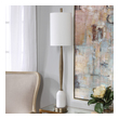 desk lamp shade Uttermost Minette Mid-Century Buffet Lamp Transitional In Design, This Buffet Lamp Has A Tapered Base Finished In A Plated Antique Brass, Accented With A Polished White Marble Detail.