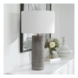 cool nightstand lamps Uttermost Gray Table Lamp This Ceramic Table Lamp Showcases A Rustic Chiseled Texture With Frosted Pewter Gray Undertones And Organic Carved Accents In Light Sepia Tones. Iron Details Are Finished In Antique Brass.