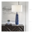 buffet stick metal table lamp Uttermost Cobalt Blue Table Lamp Finished In A Distressed Deep Cobalt Blue Glaze With Subtle White Undertones, This Table Lamp Features A Textured Ceramic Base With Iron Details Finished In Brushed Nickel Displayed On An Elegant Crystal Foot.