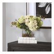 fake flowers for bathroom Uttermost Artificial Flowers / Centerpiece Botanicals Capturing The Essence Of Transitional Decor, With Large Cream And Sage Hydrangea Blooms Paired With Rose Cuttings And Rosehip Buds, Placed Into A Square Glass Vase With Natural Stones And Faux Water.