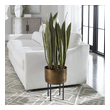 contemporary vases Uttermost Artificial Flowers Accent Your Space With This Life-like Snake Plant, Featuring A Contemporary Antique Brass Pot Nested In A Matte Black Metal Stand. Stand Is A Separate Piece And Allows For The Pot To Be Displayed Directly On A Surface.